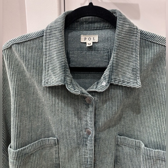Stylish Fall Sage Green Corduroy Button-Up Jacket/Shaket/Flannel - Picture 2 of 16